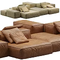 Modular Sectional Sofa Light Green and Brown Upholstered with Soft Cushions Versatile Design