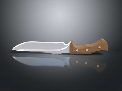 Weapon Knife With Silver Blade Brown Handle And Round Accents On Reflective Surface 3d model