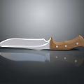 Weapon Knife With Silver Blade Brown Handle And Round Accents On Reflective Surface