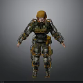Armored Humanoid Character With Orange Helmet And Tactical Military Armor