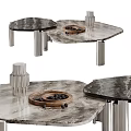 Modern Coffee Table with Marble Surface Metal Legs Featuring Wooden Tray and Black Berries