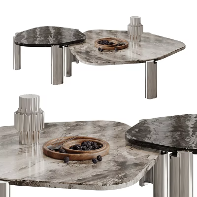 Modern Coffee Table with Marble Surface Metal Legs Featuring Wooden Tray and Black Berries 3d model