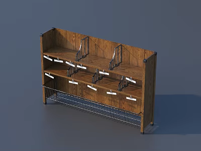 Wooden Retail Display Shelf With Multi Tier Design And Metal Base Storage 3d model