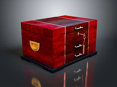 Elegant Red Display Cabinet Shelf With Glossy Finish Golden Handles And Stylish Drawers 3d model