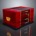 Elegant Red Display Cabinet Shelf With Glossy Finish Golden Handles And Stylish Drawers