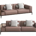 Modern Taupe Two Seater Sofa With Soft Pillows Woven Side Panels And Metal Legs