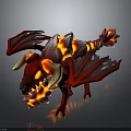 Red Fantasy Dragon Creature With Large Wings Curved Horns And Flaming Luminous Details