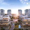 Modern High Rise Buildings With Green Terraces And Open Plaza For Pedestrians