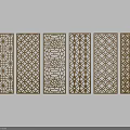 Six Brown Carved Lattice Window Panels With Various Intricate Patterns 3d model