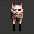 White Fox 3D Model With Brown Ears Legs And Yellow Eyes On Gray Background