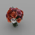 Glass Vase With Vibrant Orange Pink And White Roses Bouquet