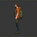 Adventurous Human Character In Orange Jacket Black Shirt Green Pants With Tactical Gear Straps