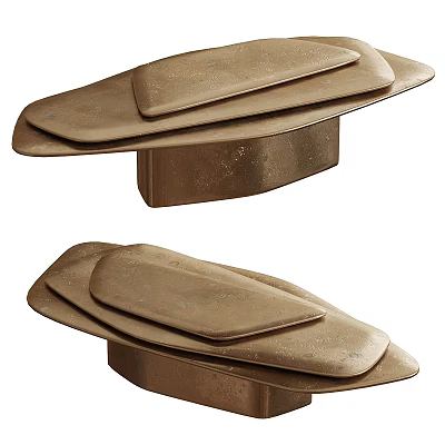 Modern Coffee Table With Layered Stone Surface And Bronze Base Design 3d model