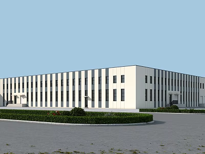 Modern Industrial Factory Building With White Exterior Horizontal Windows And Spacious Yard 3d model