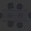 Elegant Wooden Dining Table Set With Concrete Pedestal And Chairs With Green Blue Upholstered Seats