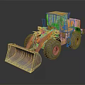 Yellow Rusty Construction Loader Vehicle With Large Wheels And Front Bucket 3d model