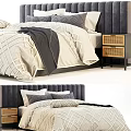 Modern Double Bed Interior with Dark Gray Headboard Cream Diamond Bedspread and Nightstands 3d model