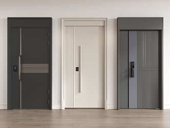 Modern single door combination security door timber swing door 3d model