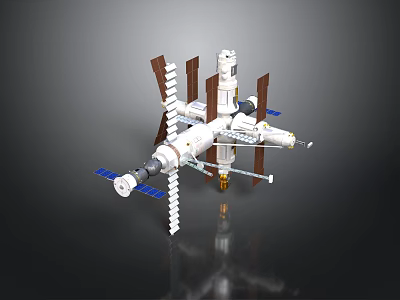 Detailed Space Station Structure With Solar Panels And Orbital Modules For Cosmic Exploration 3d model