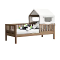 Cozy Wooden Kids Bed With House Shaped Canopy And Stuffed Toys Pillows