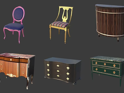 Vintage Storage Cabinets Including Drum Style and Drawer Units with Colorful Designs 3d model