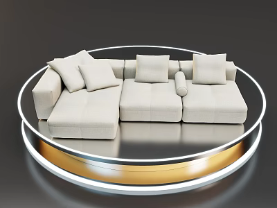 Modern Sectional Sofa With Plush Cushions Light Upholstery On Round Metallic Platform With Lighting 3d model