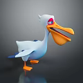 Cartoon Pelican With White Body Blue Wings Large Yellow Beak Orange Feet And Red Eyes