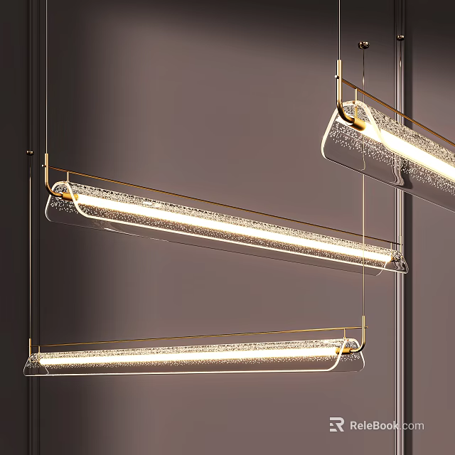 Modern Linear Chandeliers Transparent Shade Gold Frame Warm Light Sleek Design 3d model 