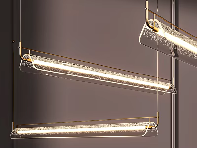 Modern Linear Chandeliers Transparent Shade Gold Frame Warm Light Sleek Design 3d model