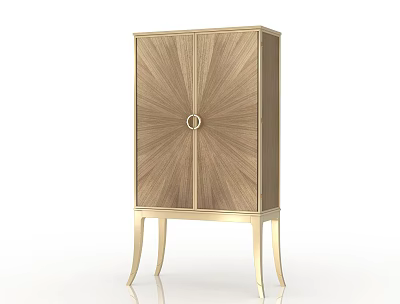 Elegant Modern Wine Cabinet With Wooden Panel Design Gold Metal Legs And Circular Handle 3d model