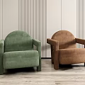 Modern Green and Brown Armchairs in Living Room with Striped Wall and Wooden Floor