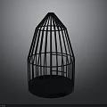Black Metal Birdcage With Conical Shape Vertical Bars And Round Base