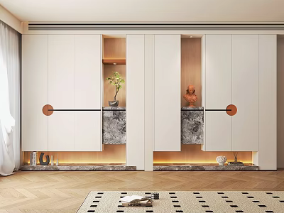 Modern Hallway Cabinet And Side Cabinet With White Finish Open Shelves And LED Lighting 3d model