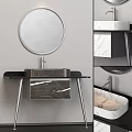 Modern Bathroom Vanity With Marble Countertop Round Mirror And Metal Legs