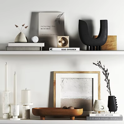 Modern Decorative Ornament Combination With Vase Books Sculpture Frame And Candle On Shelf 3d model