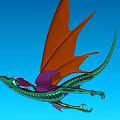 Colorful Flying Dragon With Large Wings And Vibrant Colors On Blue Background