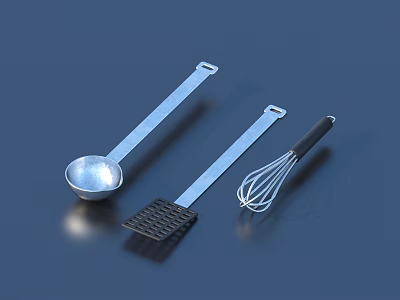 Stainless Steel Kitchen Utensils Set With Ladle Spatula And Whisk For Cooking 3d model