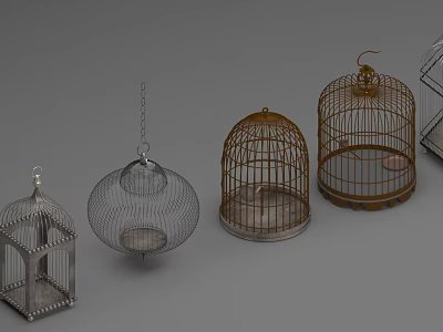 Various Decorative Birdcages With Metal Frames And Different Design Styles 3d model