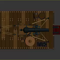 Ancient Weapon Model Featuring Wooden Base Metal Barrel Mechanical Components And Ammunition Balls