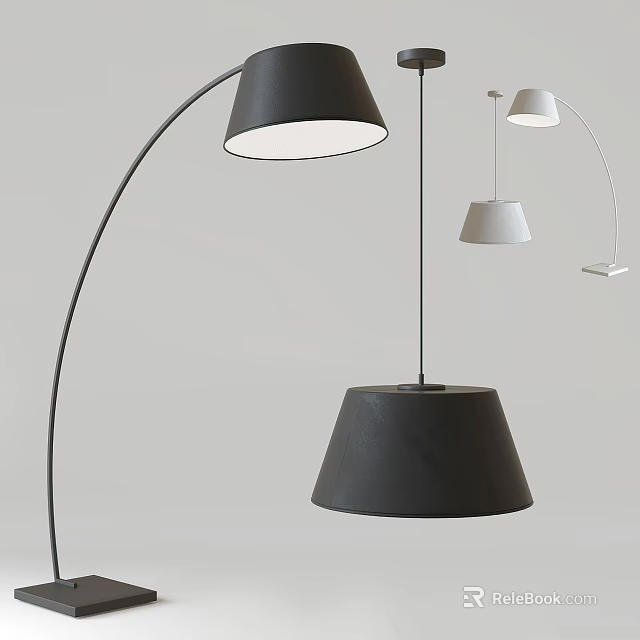 Modern Lighting Combinations With Black Floor Lamp White And Gray Pendant Lights 3d model 