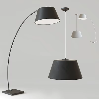 Modern Lighting Combinations With Black Floor Lamp White And Gray Pendant Lights 3d model