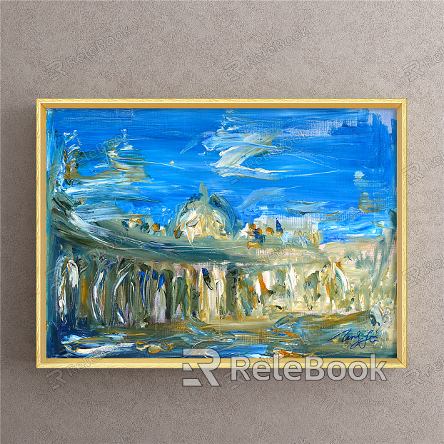 European oil painting neoclassical blue living room historical painting architecture model