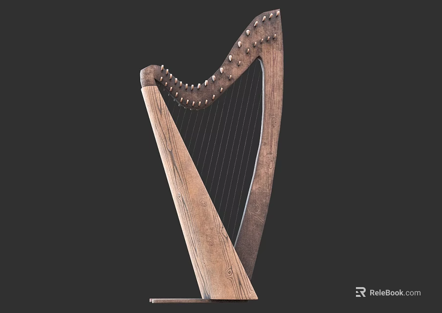 Handcrafted Wooden Harp Musical Instrument With Classic Design And Fine Strings 3d model 