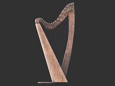 Handcrafted Wooden Harp Musical Instrument With Classic Design And Fine Strings 3d model