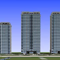 Modern High Rise Residential Buildings Exterior Design With Glass Curtain Walls Blue Sky And Grassland