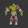 Green Skinned Fantasy Warrior Creature in Armored Attire With Ornate Belt And Armor Details