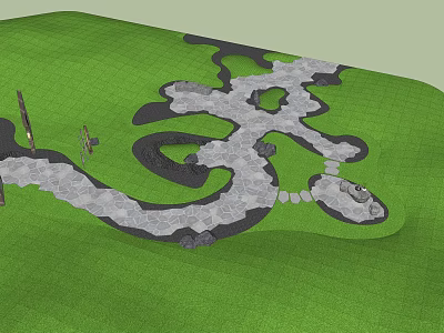 Outdoor Roadway Facilities With Winding Natural Stone Paths On Green Grassland 3d model