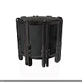 Circular Metal Frame Container With Dark Panels Support Legs And Fasteners