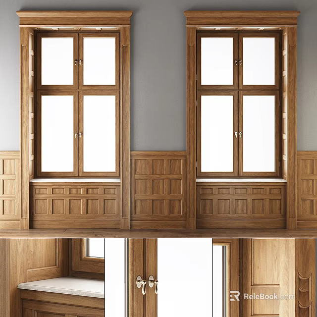 Classic Wooden Bay Window Design With Paneled Walls And Natural Light 3d model 