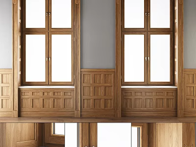Classic Wooden Bay Window Design With Paneled Walls And Natural Light 3d model